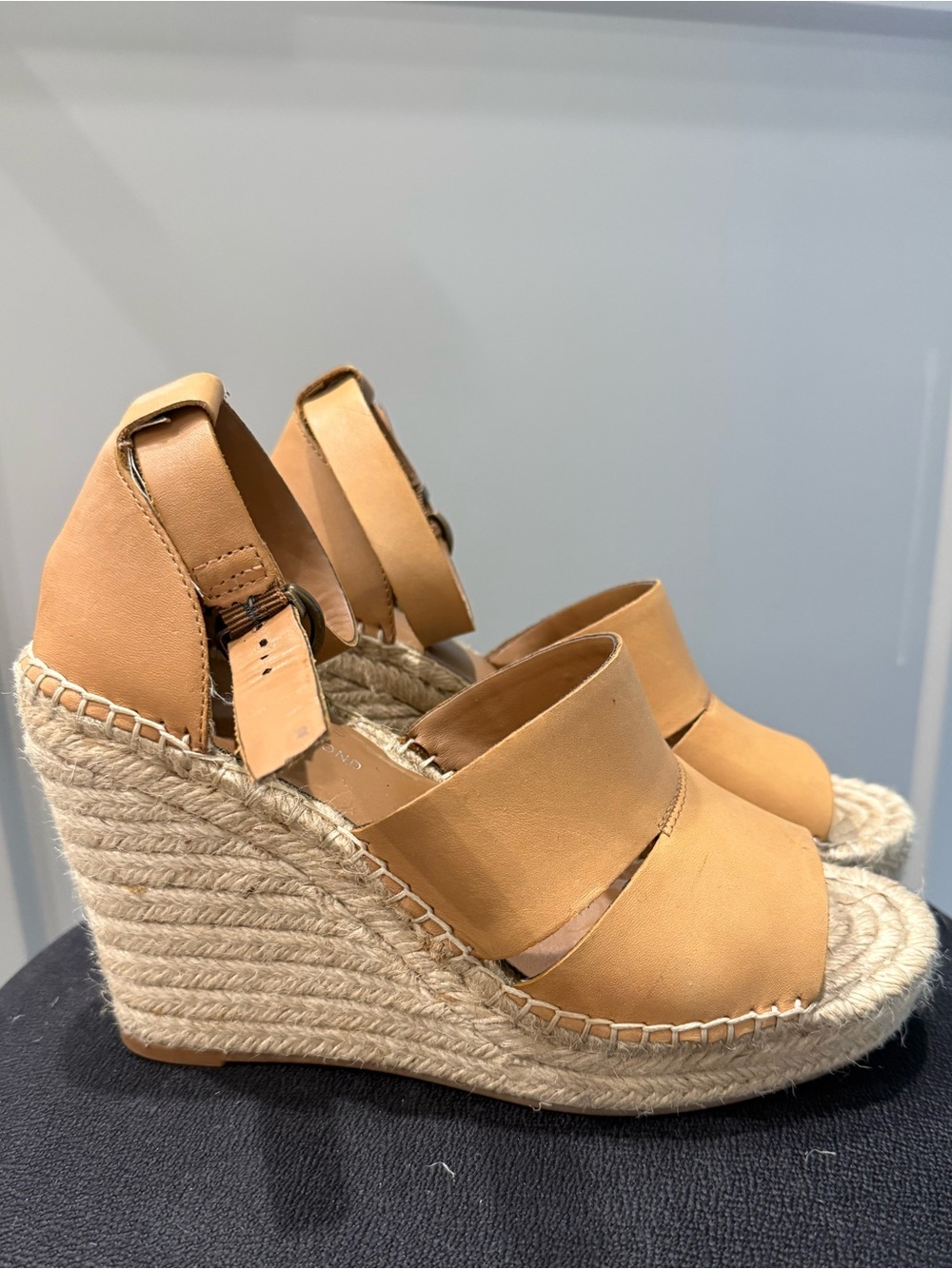 Treasure & Bond Women's Tan Espadrille Wedge Sandals - Leather Ankle Strap
